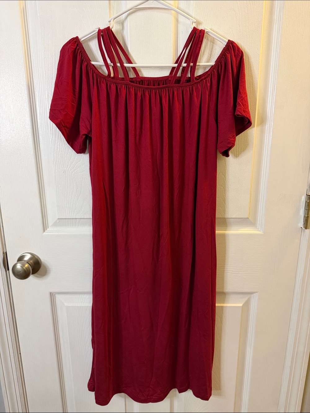 Source Unknown Off-Shoulder Dress in Deep Red with Strappy Back